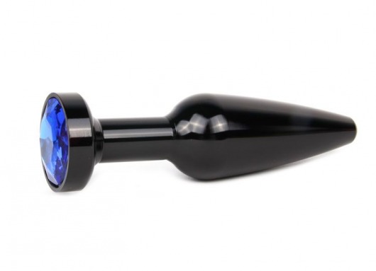 Удлиненная коническая гладкая черная анальная втулка с синим кристаллом - 11,3 см. - Anal Jewelry Plug - купить с доставкой в Санкт-Петербурге