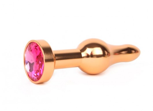 Удлиненная шарикообразная золотистая анальная втулка с малиновым кристаллом - 10,3 см. - Anal Jewelry Plug - купить с доставкой в Санкт-Петербурге