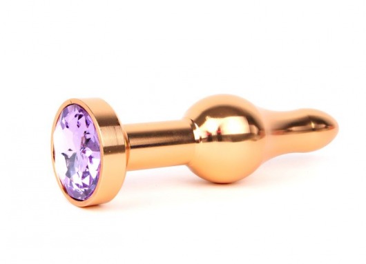 Удлиненная шарикообразная золотистая анальная втулка с сиреневым кристаллом - 10,3 см. - Anal Jewelry Plug - купить с доставкой в Санкт-Петербурге