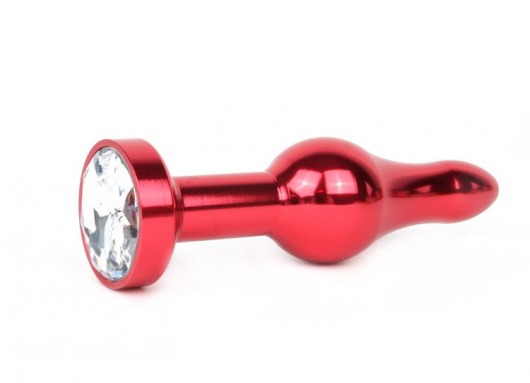 Удлиненная шарикообразная красная анальная втулка с прозрачным кристаллом - 10,3 см. - Anal Jewelry Plug - купить с доставкой в Санкт-Петербурге