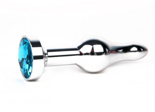 Удлиненная шарикообразная серебристая анальная втулка с голубым кристаллом - 10,3 см. - Anal Jewelry Plug - купить с доставкой в Санкт-Петербурге
