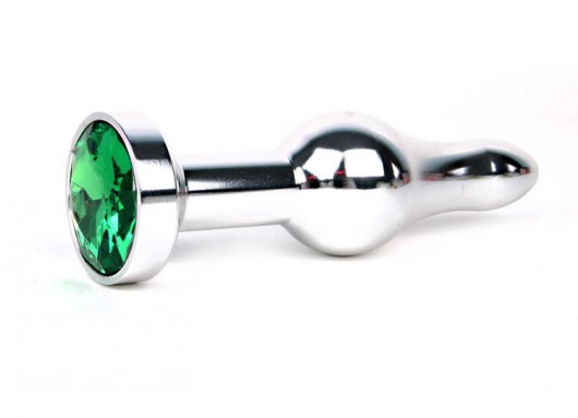 Удлиненная шарикообразная серебристая анальная втулка с зеленым кристаллом - 10,3 см. - Anal Jewelry Plug - купить с доставкой в Санкт-Петербурге