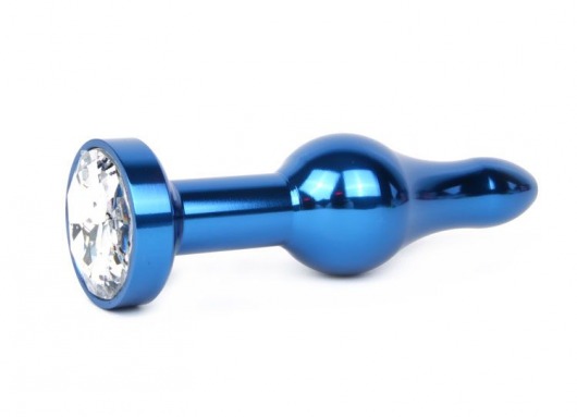 Удлиненная шарикообразная синяя анальная втулка с прозрачным кристаллом - 10,3 см. - Anal Jewelry Plug - купить с доставкой в Санкт-Петербурге