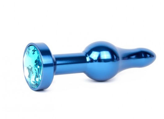Удлиненная шарикообразная синяя анальная втулка с голубым кристаллом - 10,3 см. - Anal Jewelry Plug - купить с доставкой в Санкт-Петербурге