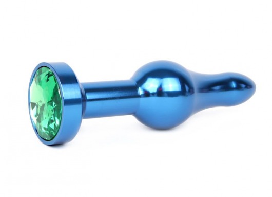 Удлиненная шарикообразная синяя анальная втулка с зеленым кристаллом - 10,3 см. - Anal Jewelry Plug - купить с доставкой в Санкт-Петербурге