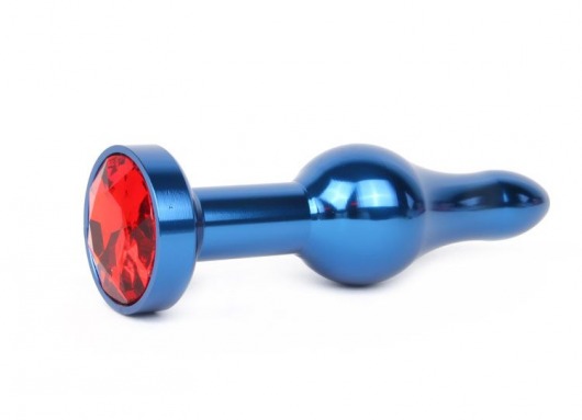 Удлиненная шарикообразная синяя анальная втулка с красным кристаллом - 10,3 см. - Anal Jewelry Plug - купить с доставкой в Санкт-Петербурге