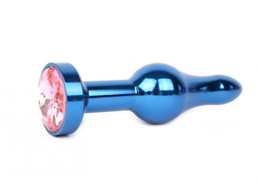 Удлиненная шарикообразная синяя анальная втулка с розовым кристаллом - 10,3 см. - Anal Jewelry Plug - купить с доставкой в Санкт-Петербурге