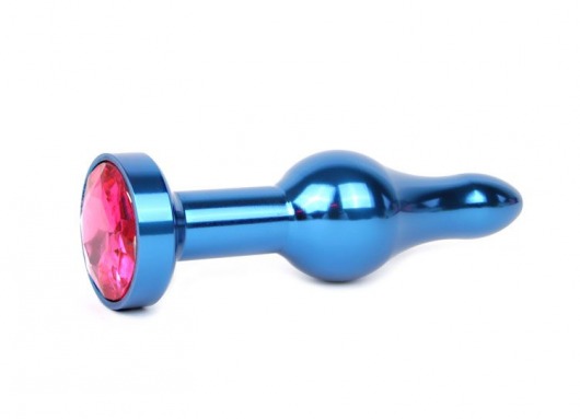 Удлиненная шарикообразная синяя анальная втулка с малиновым кристаллом - 10,3 см. - Anal Jewelry Plug - купить с доставкой в Санкт-Петербурге