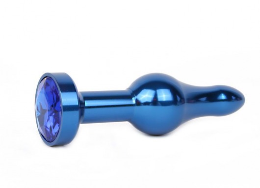 Удлиненная шарикообразная синяя анальная втулка с синим кристаллом - 10,3 см. - Anal Jewelry Plug - купить с доставкой в Санкт-Петербурге