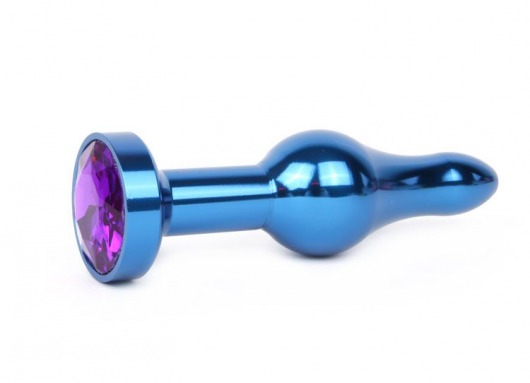 Удлиненная шарикообразная синяя анальная втулка с кристаллом фиолетового цвета - 10,3 см. - Anal Jewelry Plug - купить с доставкой в Санкт-Петербурге