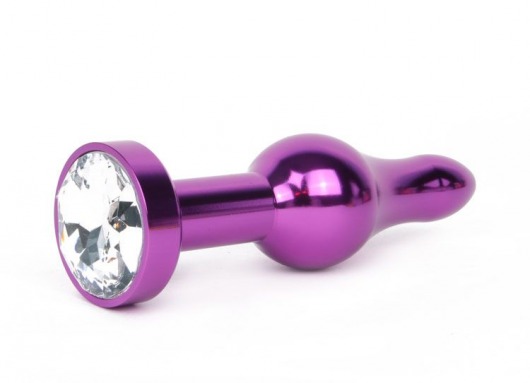 Удлиненная шарикообразная фиолетовая анальная втулка с прозрачным кристаллом - 10,3 см. - Anal Jewelry Plug - купить с доставкой в Санкт-Петербурге