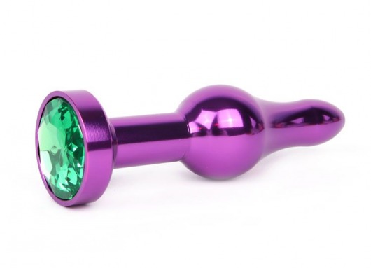 Удлиненная шарикообразная фиолетовая анальная втулка с зеленым кристаллом - 10,3 см. - Anal Jewelry Plug - купить с доставкой в Санкт-Петербурге