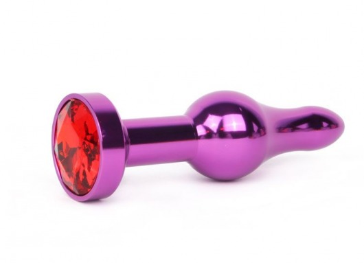 Удлиненная шарикообразная фиолетовая анальная втулка с красным кристаллом - 10,3 см. - Anal Jewelry Plug - купить с доставкой в Санкт-Петербурге