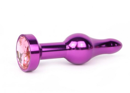 Удлиненная шарикообразная фиолетовая анальная втулка с розовым кристаллом - 10,3 см. - Anal Jewelry Plug - купить с доставкой в Санкт-Петербурге