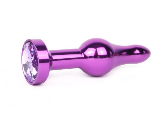 Удлиненная шарикообразная фиолетовая анальная втулка с сиреневым кристаллом - 10,3 см. - Anal Jewelry Plug - купить с доставкой в Санкт-Петербурге