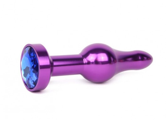 Удлиненная шарикообразная фиолетовая анальная втулка с синим кристаллом - 10,3 см. - Anal Jewelry Plug - купить с доставкой в Санкт-Петербурге