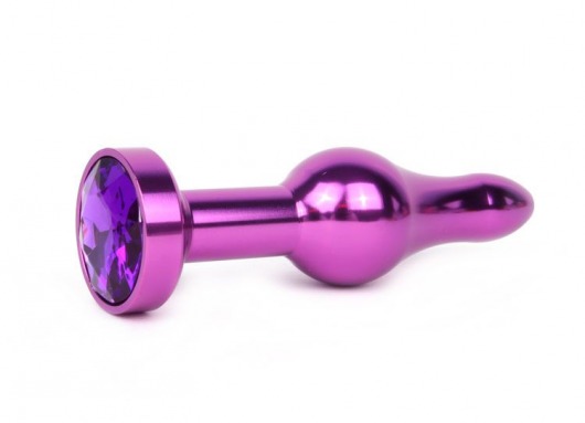 Удлиненная шарикообразная фиолетовая анальная втулка с кристаллом фиолетового цвета - 10,3 см. - Anal Jewelry Plug - купить с доставкой в Санкт-Петербурге