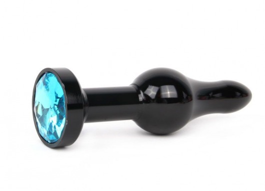 Удлиненная шарикообразная черная анальная втулка с голубым кристаллом - 10,3 см. - Anal Jewelry Plug - купить с доставкой в Санкт-Петербурге