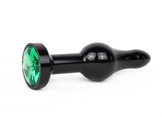 Удлиненная шарикообразная черная анальная втулка с зеленым кристаллом - 10,3 см. - Anal Jewelry Plug - купить с доставкой в Санкт-Петербурге