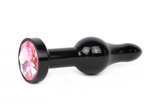 Удлиненная шарикообразная черная анальная втулка с розовым кристаллом - 10,3 см. - Anal Jewelry Plug - купить с доставкой в Санкт-Петербурге