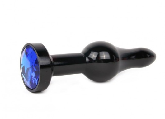 Удлиненная шарикообразная черная анальная втулка с синим кристаллом - 10,3 см. - Anal Jewelry Plug - купить с доставкой в Санкт-Петербурге