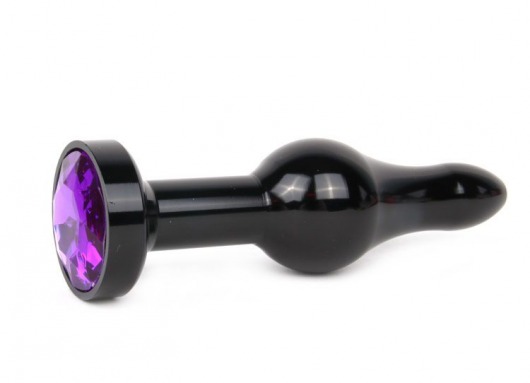 Удлиненная шарикообразная черная анальная втулка с кристаллом фиолетового цвета - 10,3 см. - Anal Jewelry Plug - купить с доставкой в Санкт-Петербурге