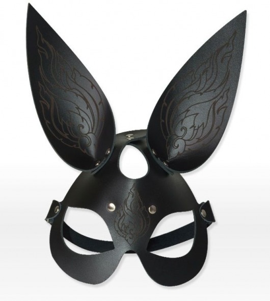 Чёрная кожаная маска с длинными ушками и эффектом тату - Sitabella - купить с доставкой в Санкт-Петербурге