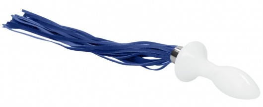 Белая анальная пробка Tail с синими хвостами - Shots Media BV - купить с доставкой в Санкт-Петербурге