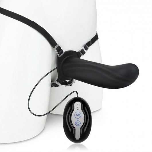 Черный страпон с вибратором Mojo Ghia - Seven Creations - купить с доставкой в Санкт-Петербурге