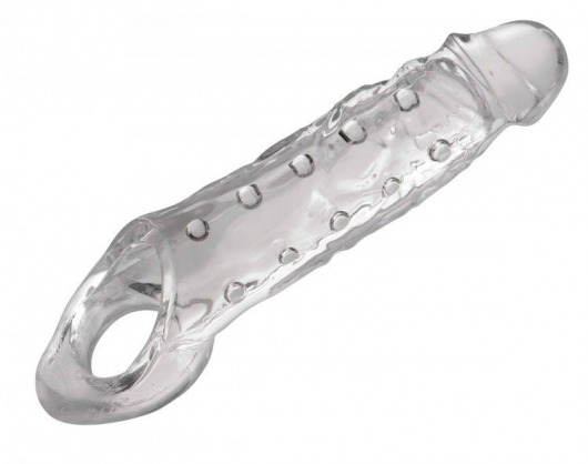 Прозразная закрытая насадка на пенис с поддержкой мошонки Clearly Ample Penis Enhancer - 22 см. - XR Brands - в Санкт-Петербурге купить с доставкой