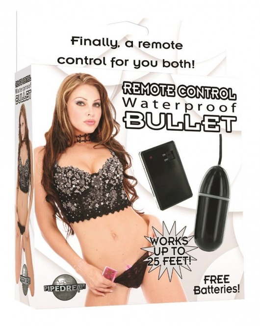 Чёрное виброяйцо Waterproof Remote Control Bullet с пультом ДУ - Pipedream