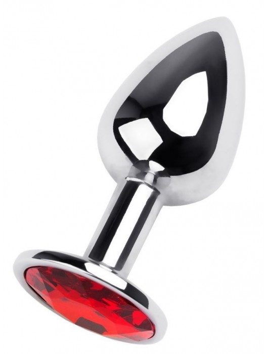 Маленькая коническая серебристая анальная пробка с красным кристаллом - 7 см. - ToyFa - купить с доставкой в Санкт-Петербурге