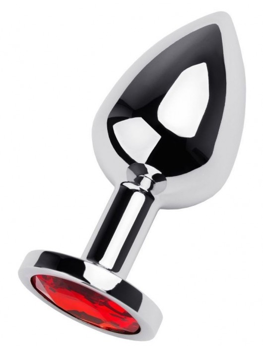 Серебристая коническая анальная пробка с красным кристаллом - 8 см. - ToyFa - купить с доставкой в Санкт-Петербурге