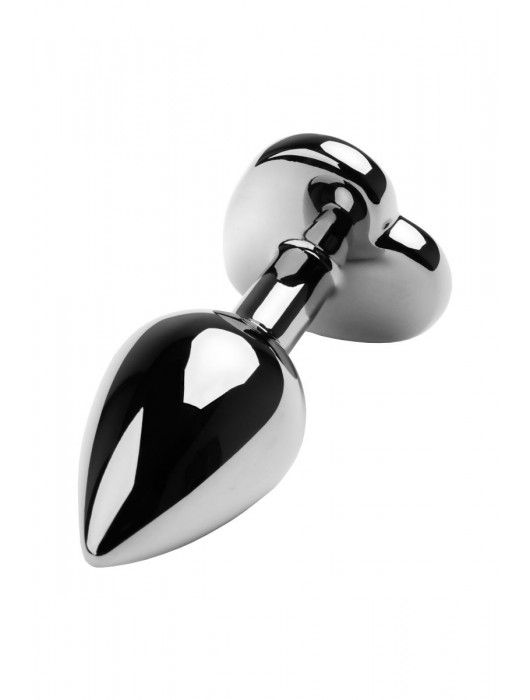 Серебристая коническая анальная пробка с красным кристаллом-сердечком - 7 см. - ToyFa - купить с доставкой в Санкт-Петербурге