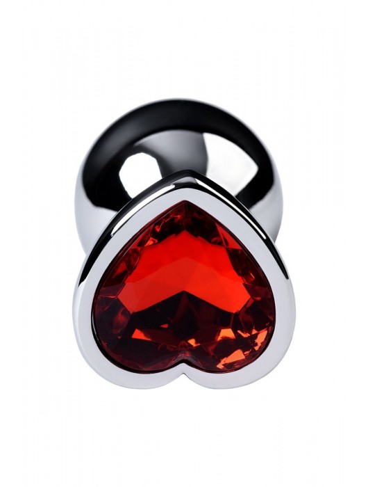 Серебристая коническая анальная пробка с красным кристаллом-сердечком - 7 см. - ToyFa - купить с доставкой в Санкт-Петербурге