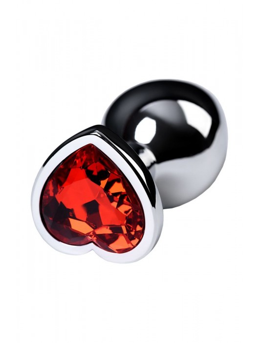 Серебристая коническая анальная пробка с красным кристаллом-сердечком - 7 см. - ToyFa - купить с доставкой в Санкт-Петербурге