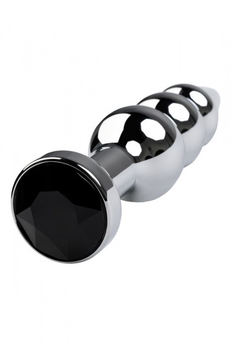 Серебристая анальная удлиненная пробка-елочка с черным кристаллом - 11 см. - ToyFa - купить с доставкой в Санкт-Петербурге