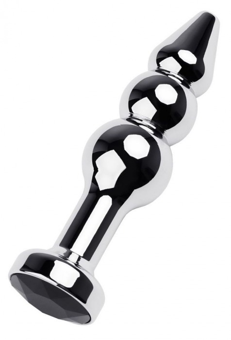 Серебристая анальная удлиненная пробка-елочка с черным кристаллом - 11 см. - ToyFa - купить с доставкой в Санкт-Петербурге