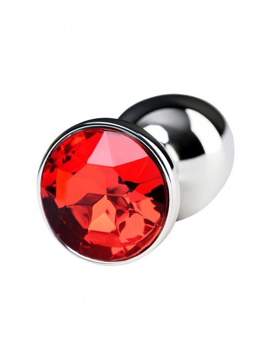 Большая серебристая коническая анальная пробка с красным кристаллом - 7,2 см. - ToyFa - купить с доставкой в Санкт-Петербурге