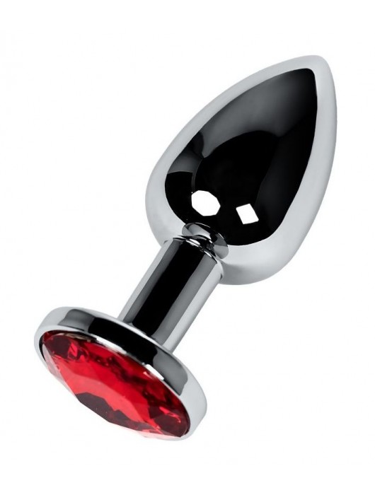 Большая серебристая коническая анальная пробка с красным кристаллом - 7,2 см. - ToyFa - купить с доставкой в Санкт-Петербурге