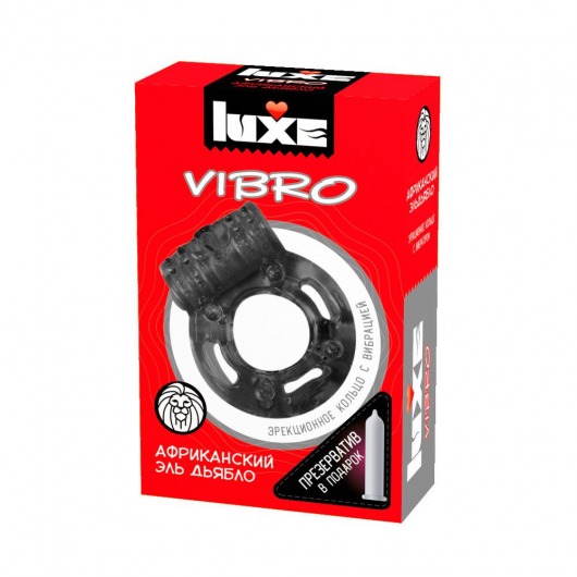 Чёрное эрекционное виброкольцо Luxe VIBRO  Африканский Эль Дьябло  + презерватив - Luxe - в Санкт-Петербурге купить с доставкой