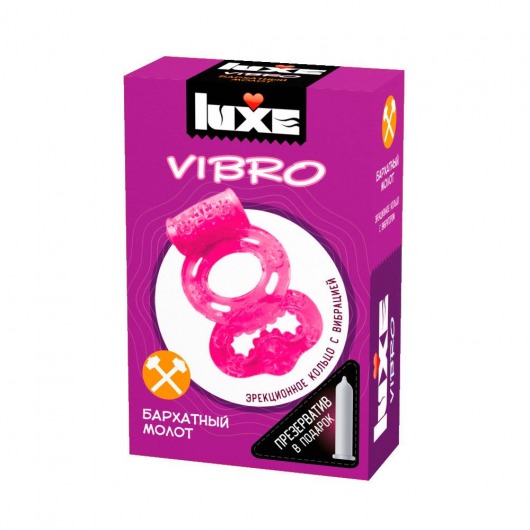 Розовое эрекционное виброкольцо Luxe VIBRO  Бархатный молот  + презерватив - Luxe - в Санкт-Петербурге купить с доставкой
