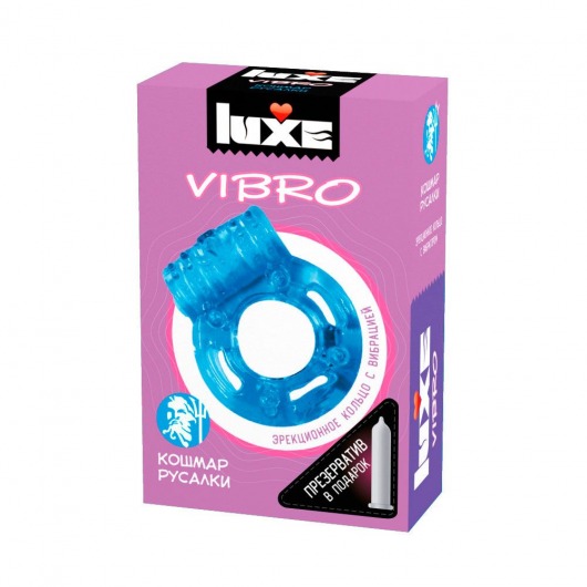 Голубое эрекционное виброкольцо Luxe VIBRO  Кошмар русалки  + презерватив - Luxe - в Санкт-Петербурге купить с доставкой