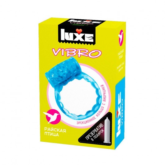 Голубое эрекционное виброкольцо Luxe VIBRO  Райская птица  + презерватив - Luxe - в Санкт-Петербурге купить с доставкой