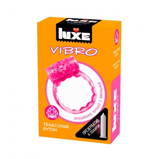 Розовое эрекционное виброкольцо LUXE VIBRO  Техасский бутон  + презерватив - Luxe - в Санкт-Петербурге купить с доставкой
