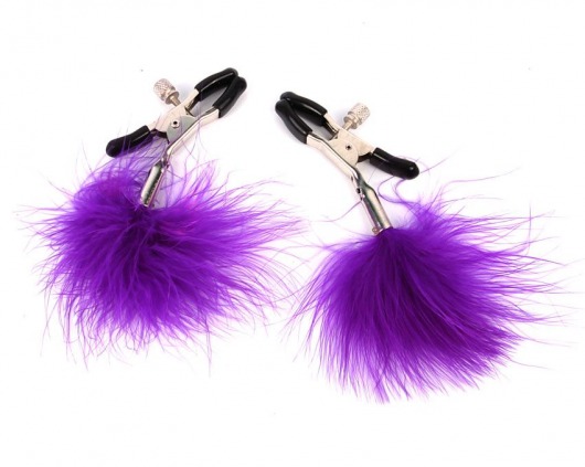 Металлические зажимы на соски с фиолетовым пушком - Bior toys - купить с доставкой в Санкт-Петербурге