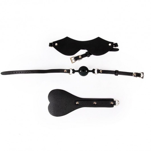 Черный набор БДСМ: кляп, маска, шлёпалка - Bior toys - купить с доставкой в Санкт-Петербурге