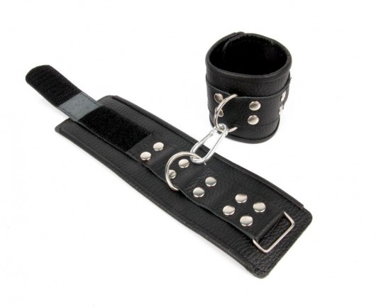 Черные кожаные наручники с заклепками с фиксацией липучками - Notabu - купить с доставкой в Санкт-Петербурге