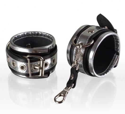 Серебристо-чёрные кожаные наручники - Sitabella - купить с доставкой в Санкт-Петербурге