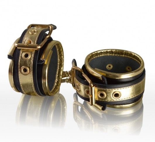 Золотисто-чёрные кожаные наручники - Sitabella - купить с доставкой в Санкт-Петербурге